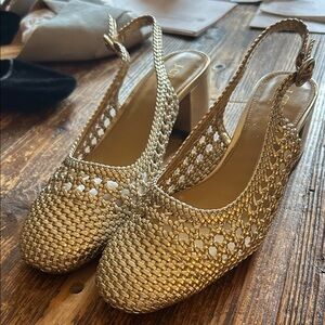J. Crew Metallic Woven Slingback Heels